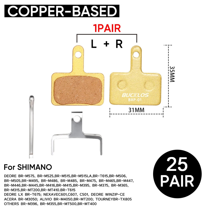 25 Pair BUCKLOS Brake Pads Bicycle Disc Brake Pad Resin/Metal/Ceramic Boxed Bike Hydraulic Brake Pad for MT200 B01S Bicycle Part