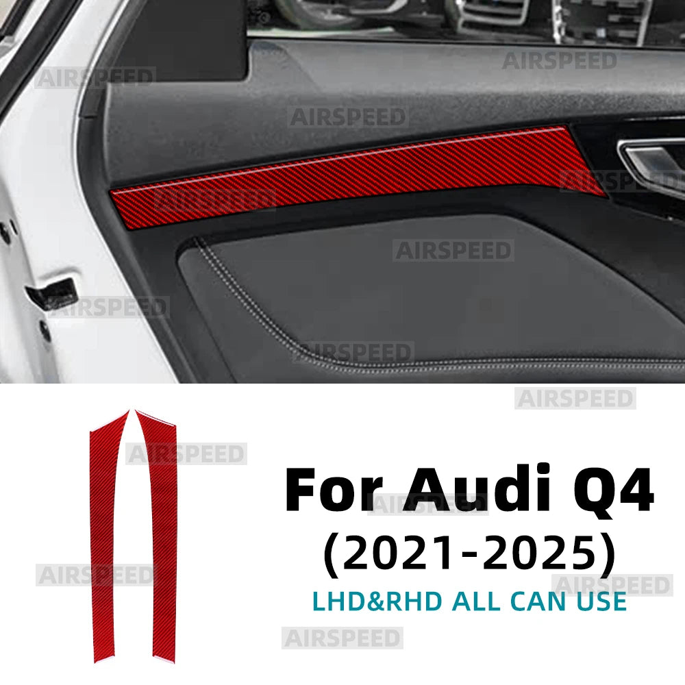 Real Soft Carbon Fiber Sticker For Audi Q4 e-tron 2021 2022 2023 2024 2025 LHD RHD Car Front Rear Door Trim Strip Sticker Panel