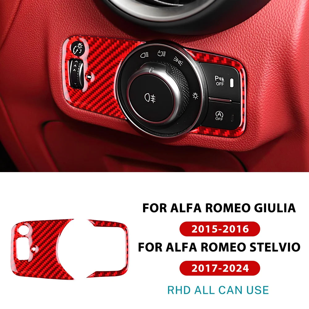 Carbon FIber Car Headlight Switch Button Panel Sticker For Alfa Romeo Giulia 2015 2016 For Stelvio 2017-2024 Interior Accessory
