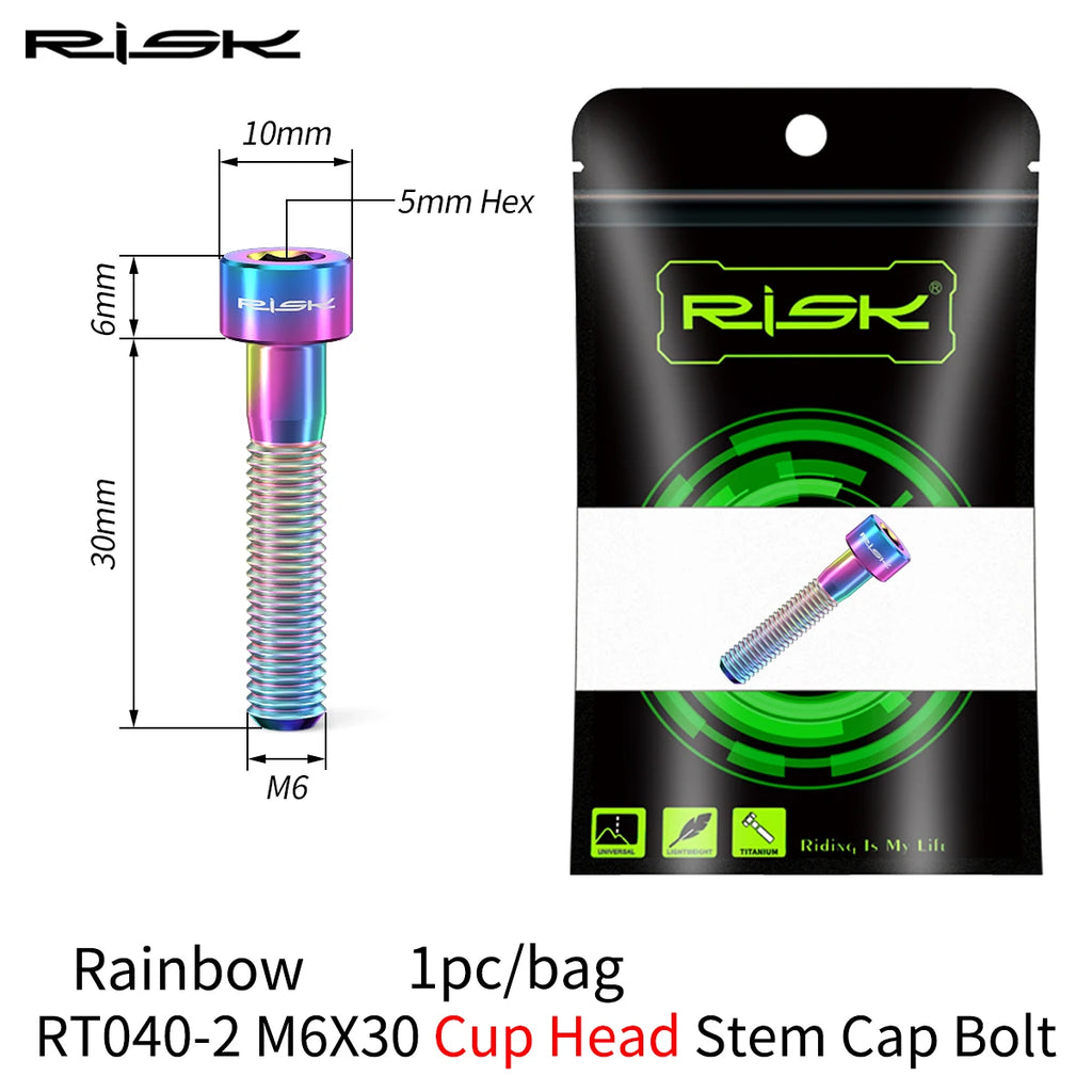 RISK Bike Titanium Bolt Screw M6x30 M6x35 M6x40 M6x50 for Bicycle Headset Stem Cap Cover Disc Brake Caliper Flat Allen Head