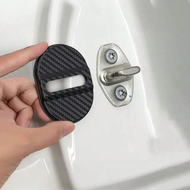 4PCS Carbon Fiber Car Door Lock Cover Universal Anti Rust Wa