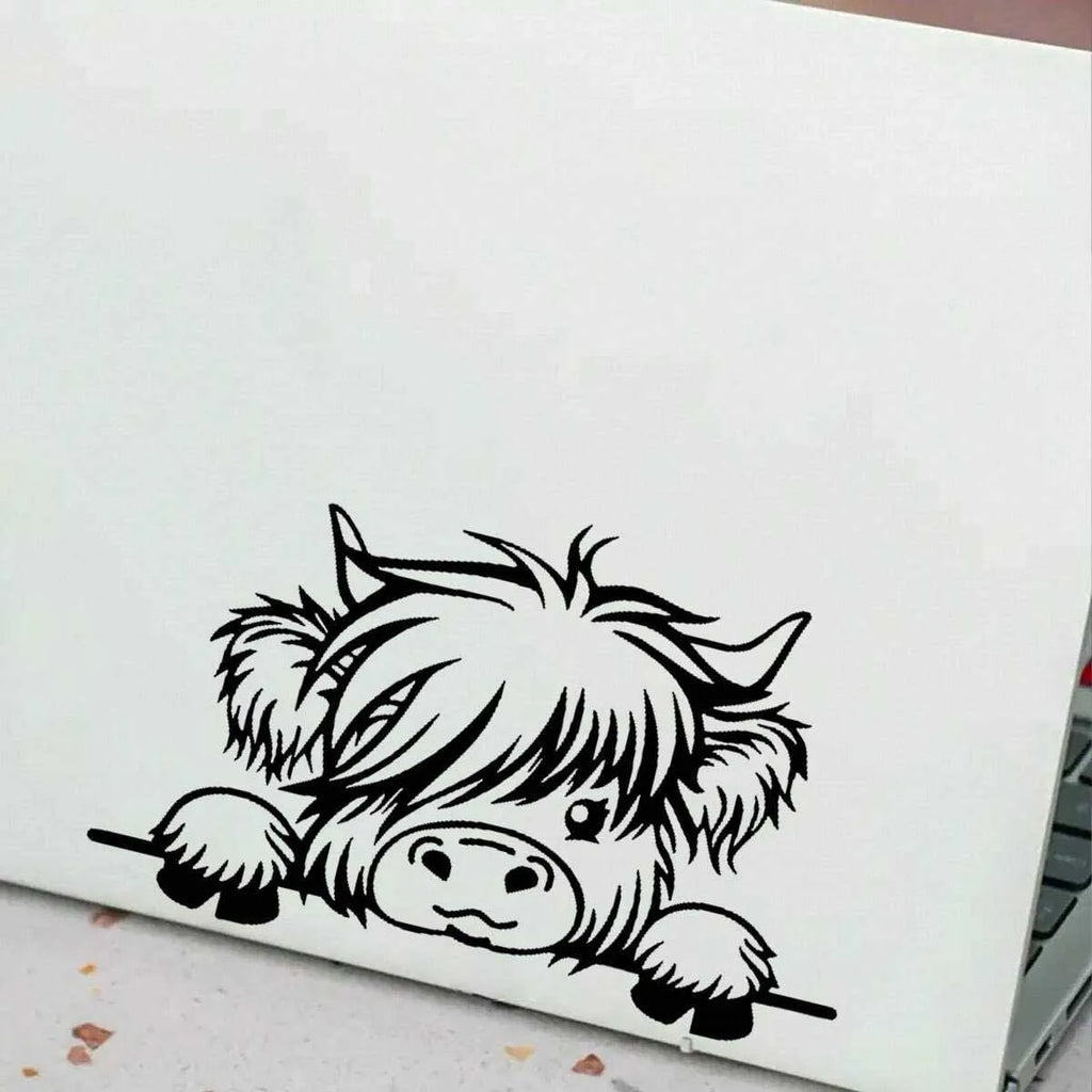 Waterproof Vinyl Stickers - Cute Scottish Highland Cow Self-