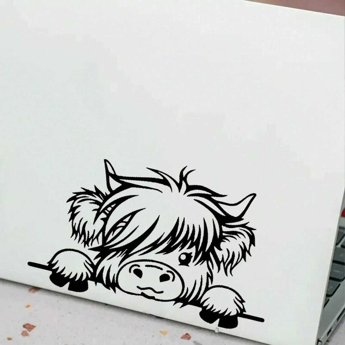 Waterproof Vinyl Stickers - Cute Scottish Highland Cow Self-