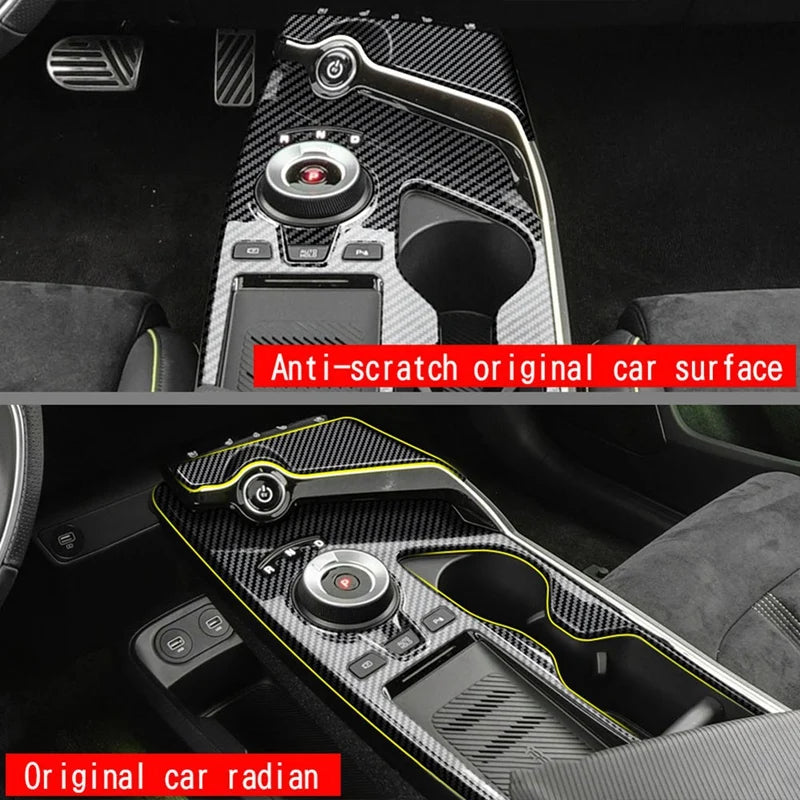 2Pcs Car Carbon Fiber Center Console Gear Shift Panel Water 