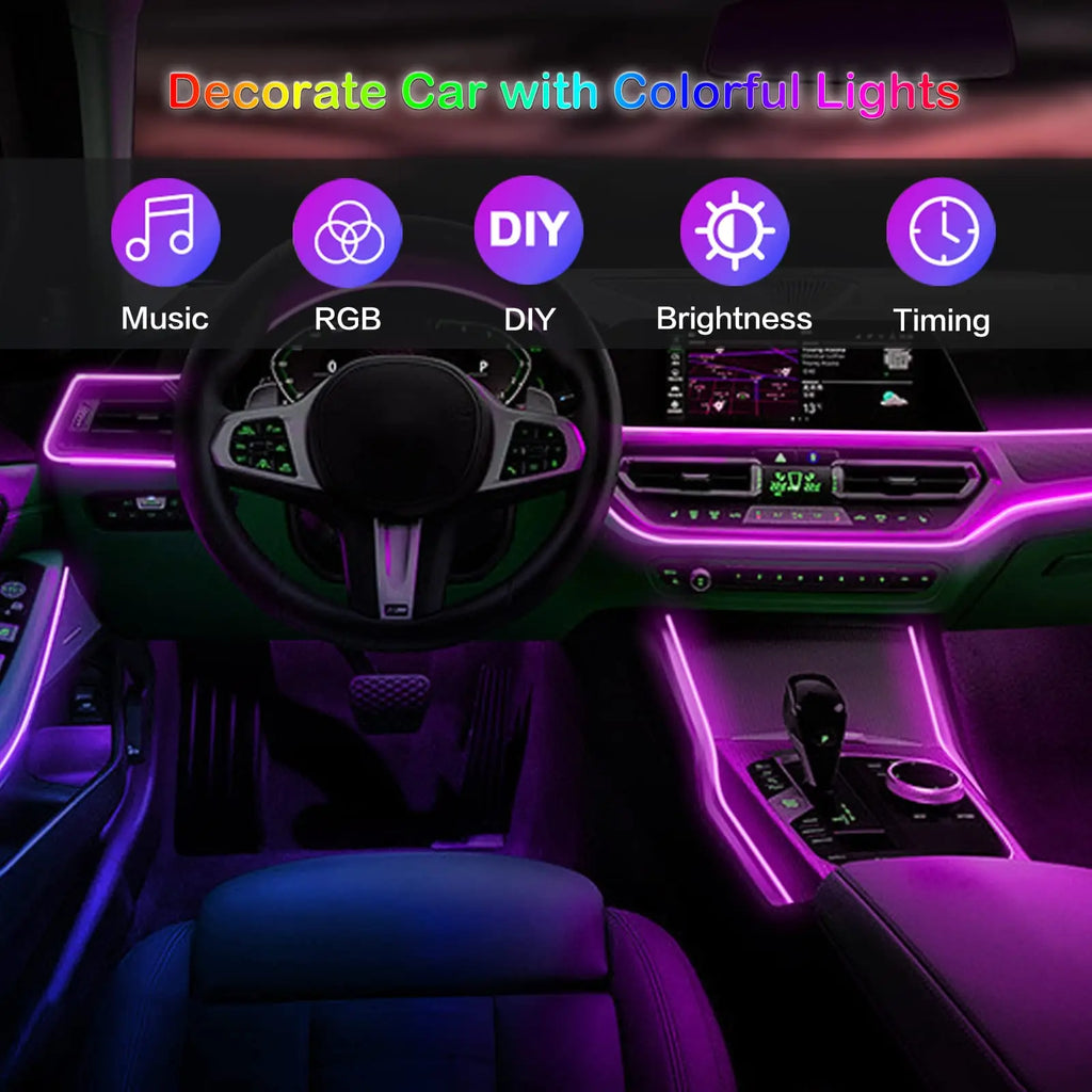 LED Car Interior Ambient Strip Lights RGB Fiber Optic Atmosp