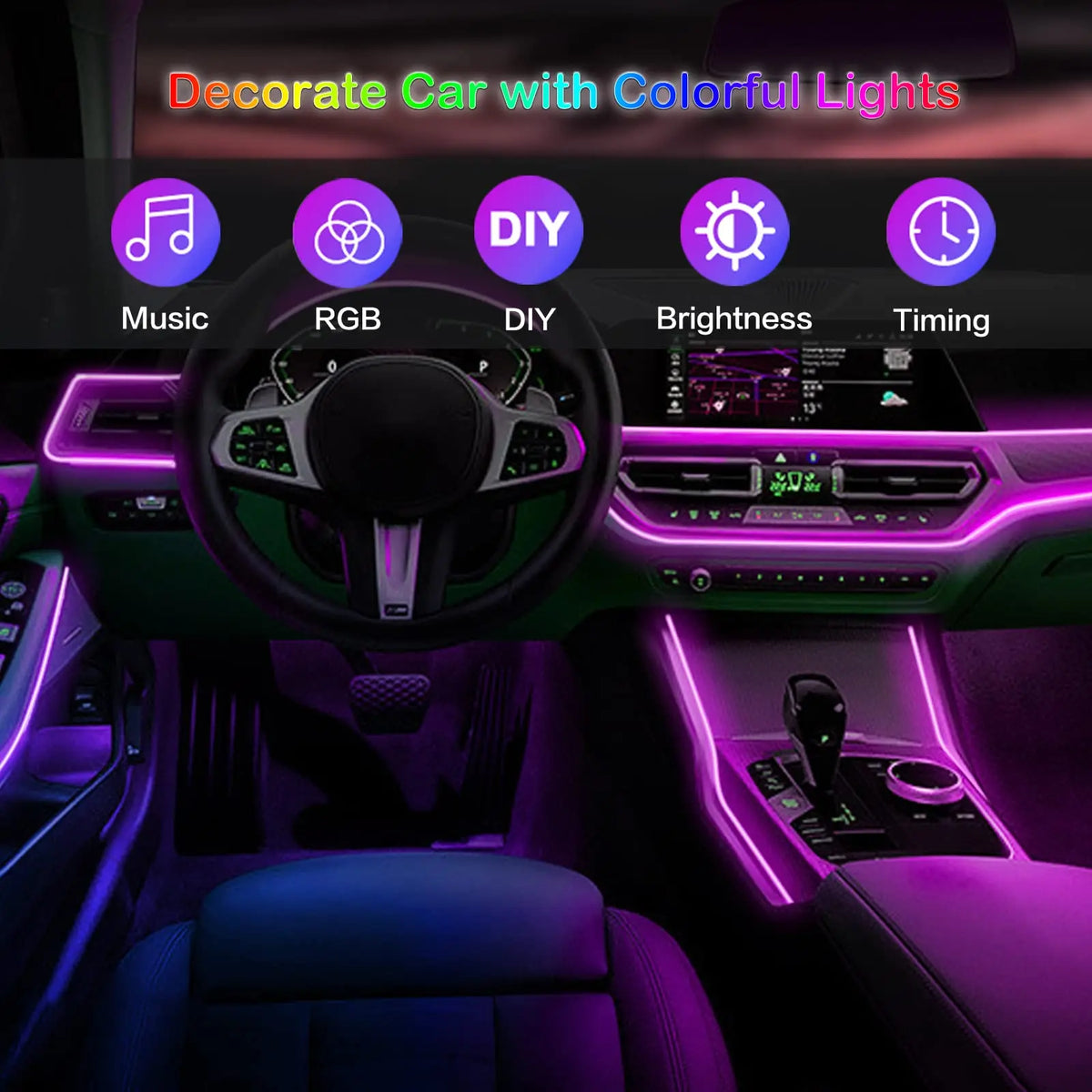 LED Car Interior Ambient Strip Lights RGB Fiber Optic Atmosp