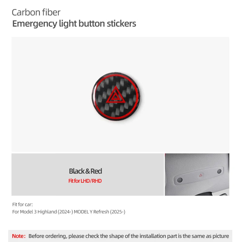 For Tesla 2019- Model 3 Highland Model Y Juniper Carbon Fiber Emergency Light Button Trim Stickers Car Interior Tuning Accessory