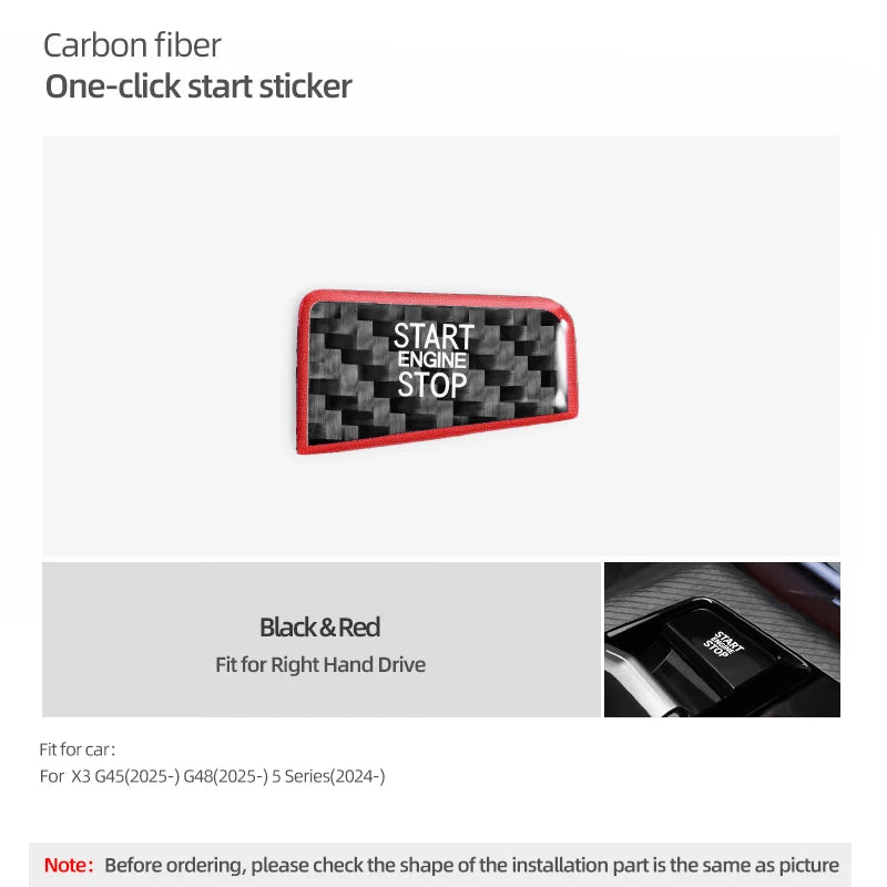 For BMW 5 Series G60 G70 X3 G45 G48 2025 2026 Real Carbon Fiber Car Engine Start Stop Button Trim Sticker Interior Accessories