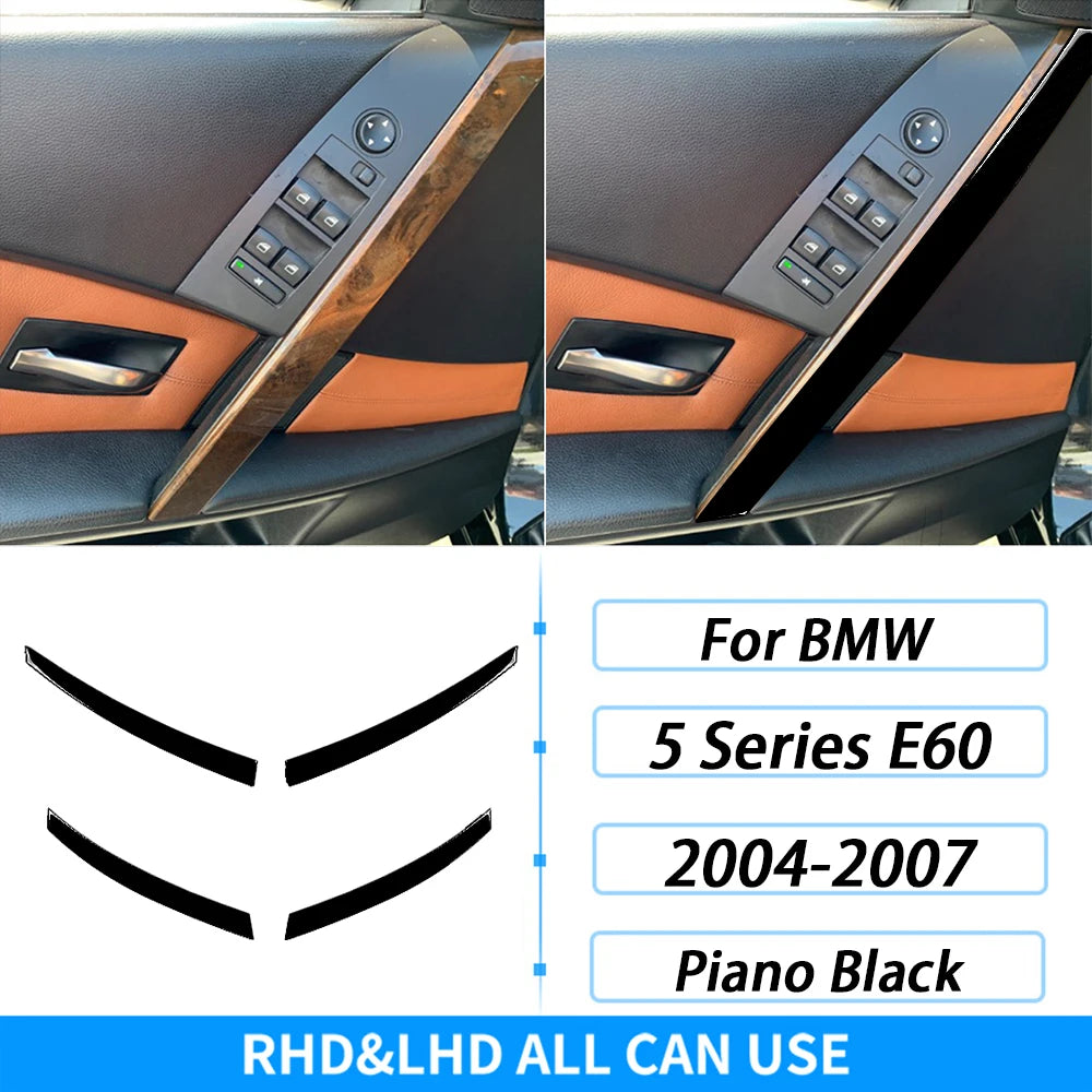 For BMW 5 Series E60 2004-2007 Piano Black Gear Shift Steering Wheel Air Outlet Panel Set Trim Car Interior Accessories Sticker