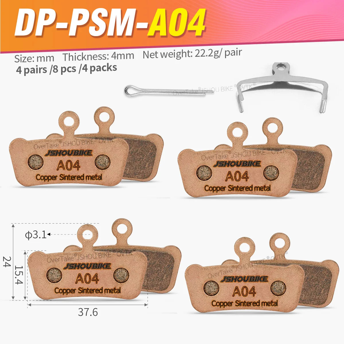 JSHOUBIKE Sintered Metal Hydraulic Brake Pads for SRAM G2 Gu