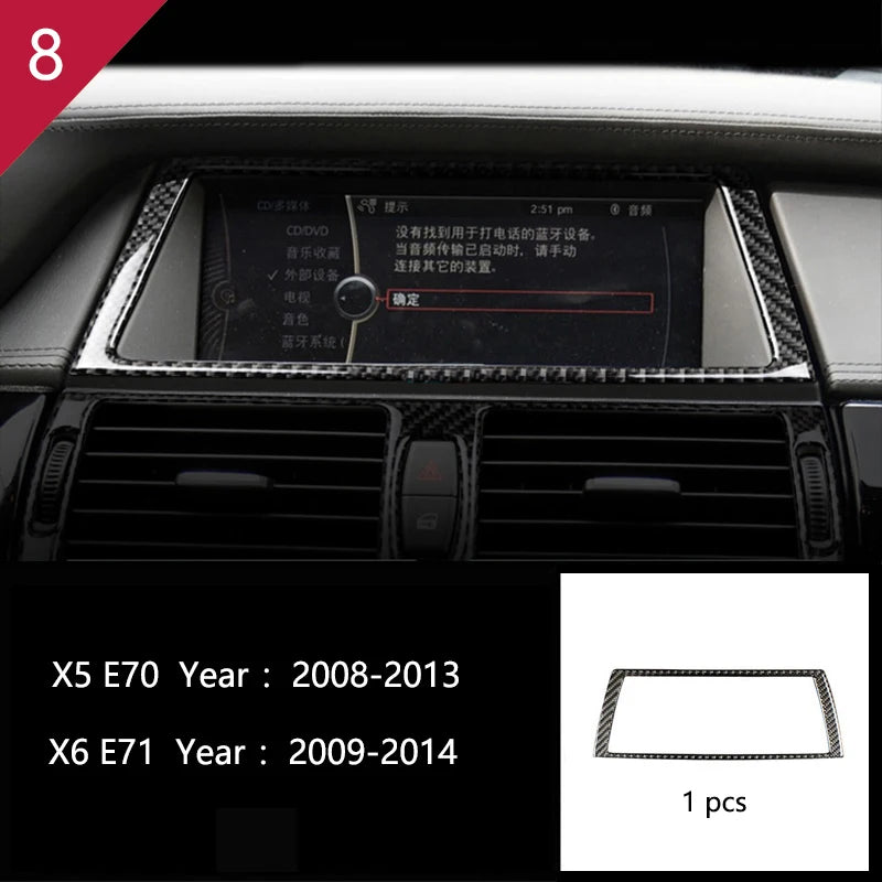 For BMW X5 X6 E70 E71 Accessories Car Interior Air Conditioning CD Console Panel Cover Decoration Trim Carbon Fiber Car Styling