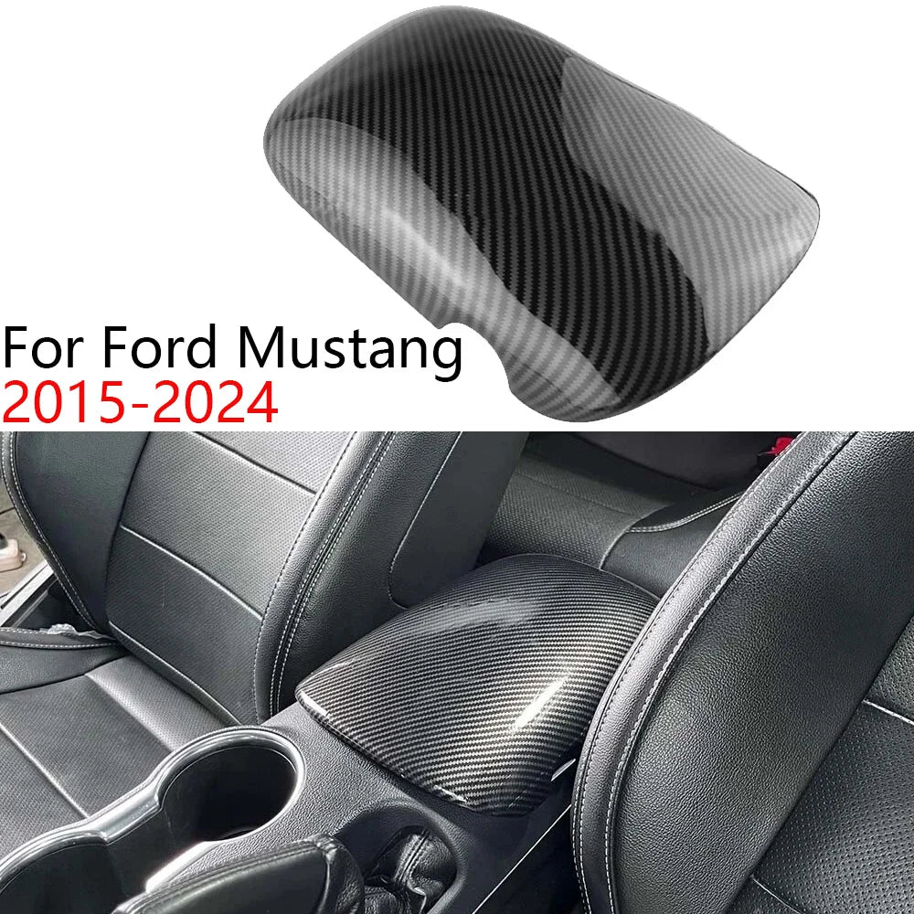 Car Armrest Box Cover For Ford Mustang 2015-2024 ABS Carbon 