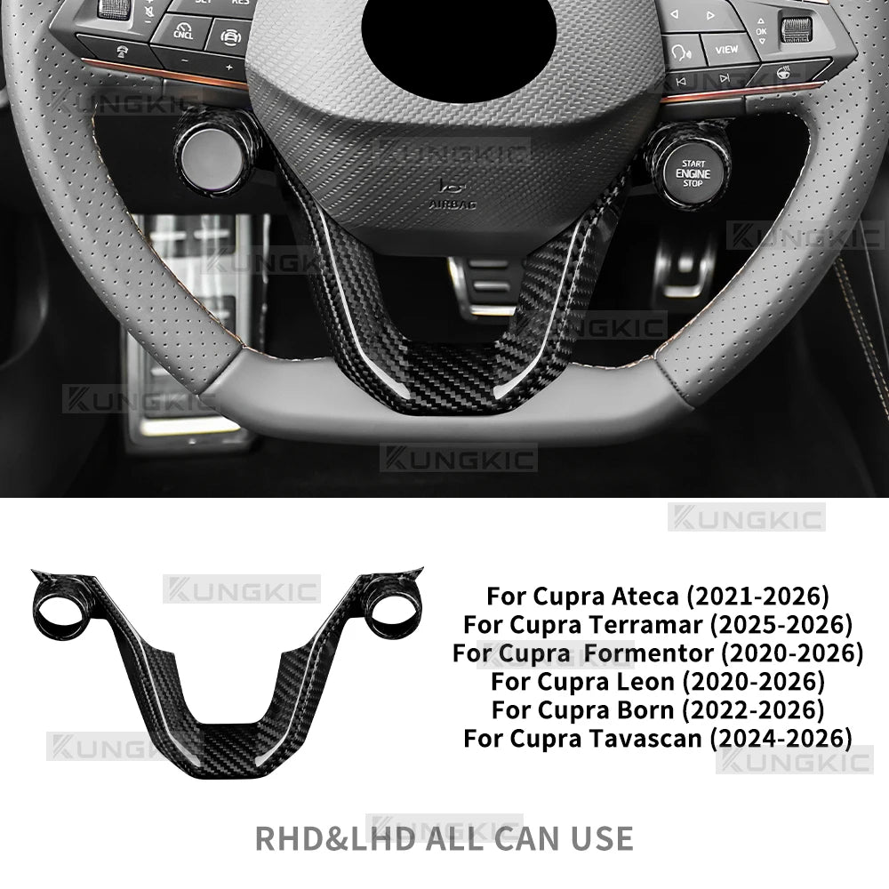 Real Dry Carbon Fiber Trim For Seat Cupra Formentor/Cupra Leon 2020-2026 Cupra Ateca 2021-2026 Car Steering Wheel Frame Decor