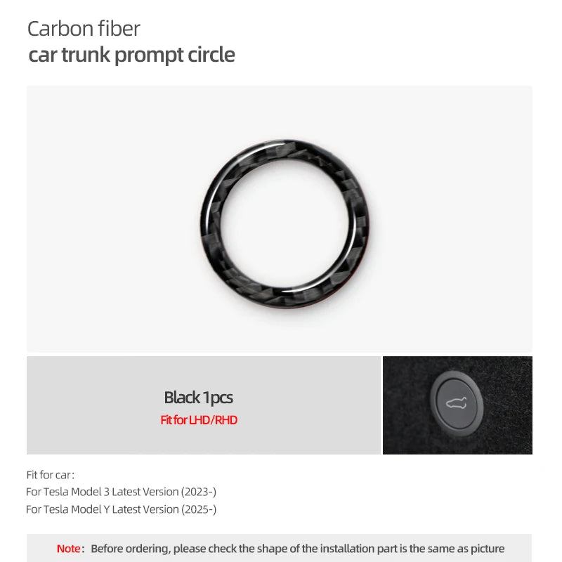 For Tesla 2019- Model 3 Highland 2024 Model Y Juniper Carbon Fiber Rear Trunk Switch Prompt Circle Trim Sticker Car Accessories