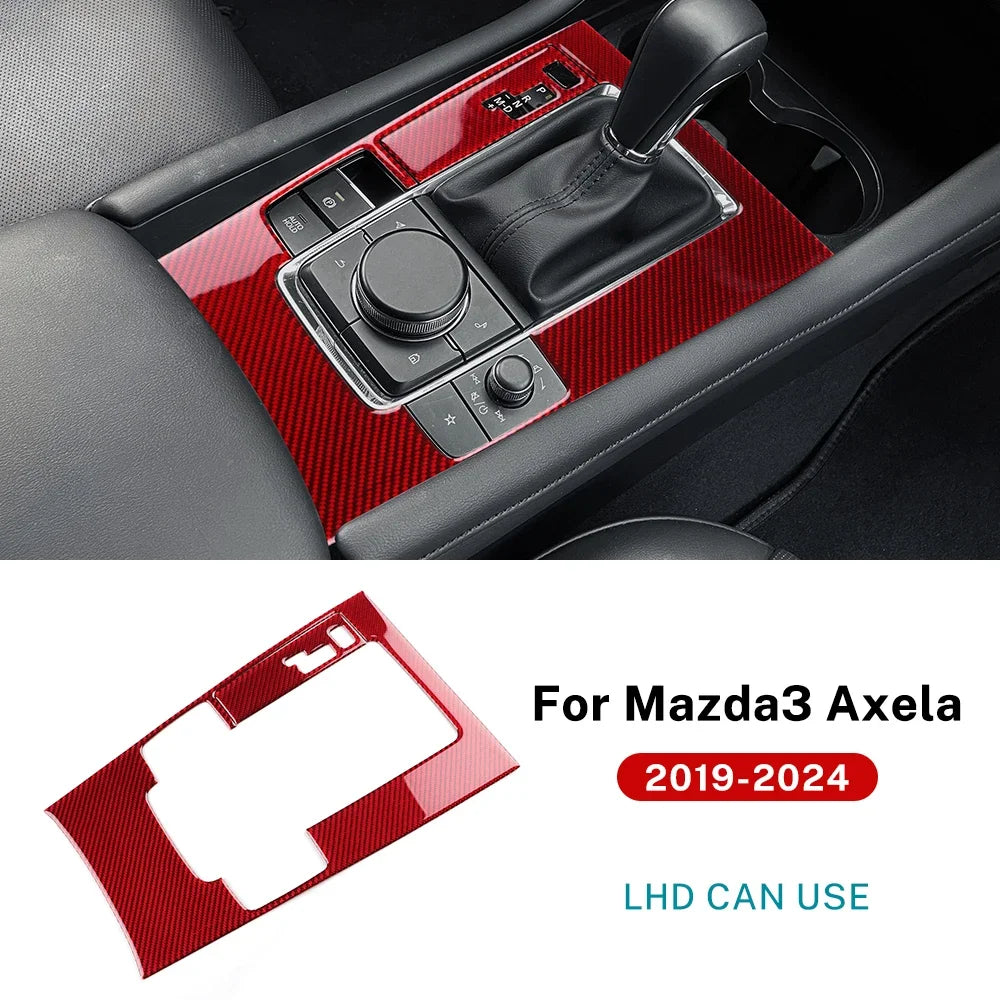 For Mazda 3 Axela 2019 2020 2021 2022 2023 2024 2025 Manual Automatic Car Gear Shift Panel Trim Real Soft Carbon Fiber Sticker