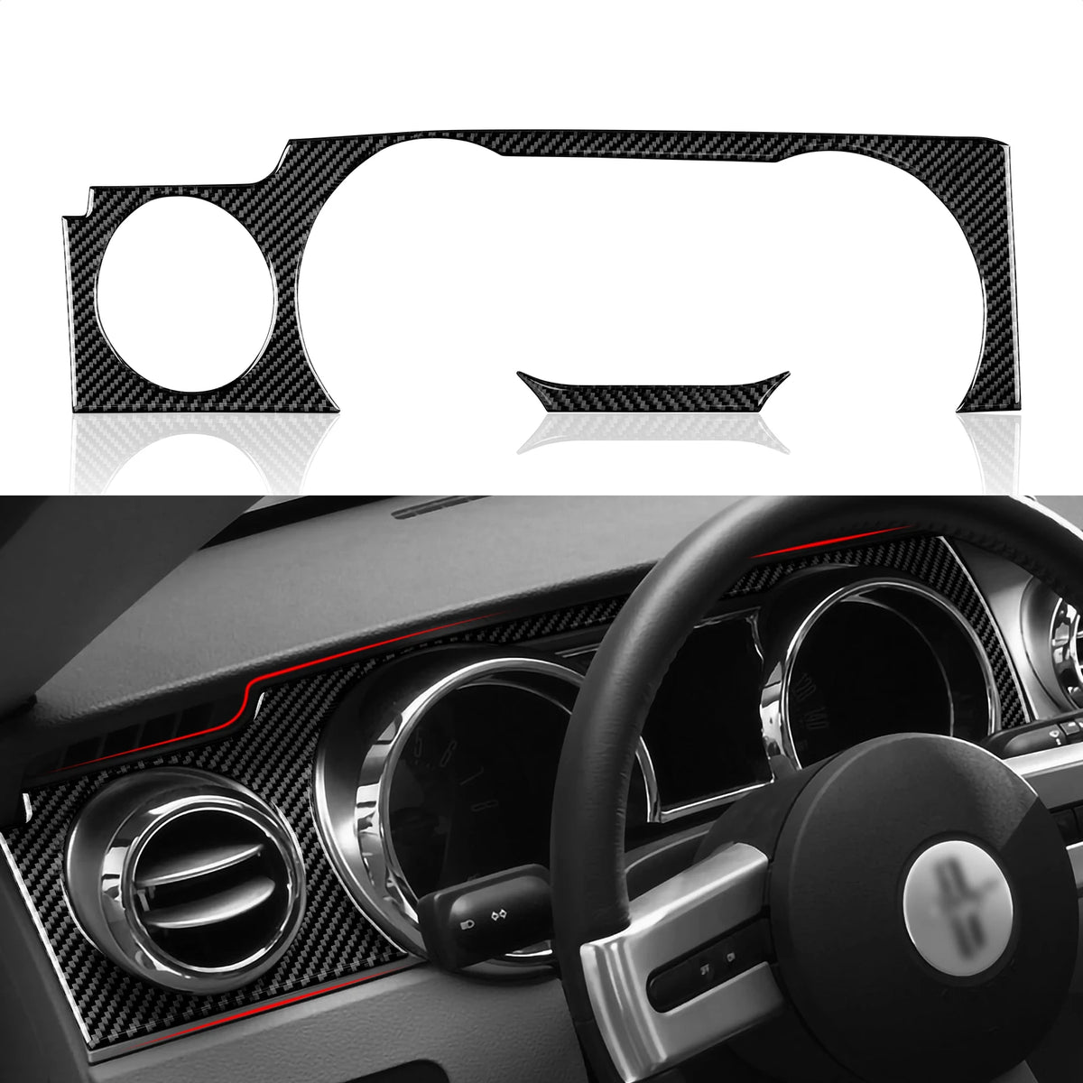 For Ford Mustang GT Shelby (2005-2009) Steering Wheel Panel Carbon Fiber Trim Sticker Car Center Console Gear Shift Cover Set
