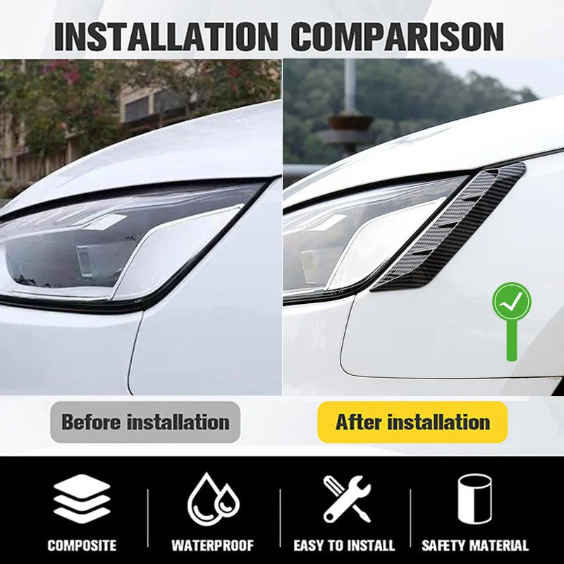 Front Rear Car Headlight Eyebrow Sticker Pair LED Light Trim
