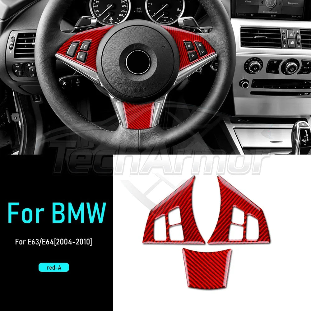 Carbon Fiber For BMW M6 E63 E64 2004-2010 Car Steering Wheel Trim Button Panel Frame Decoration Sticker Set Interior Accessories