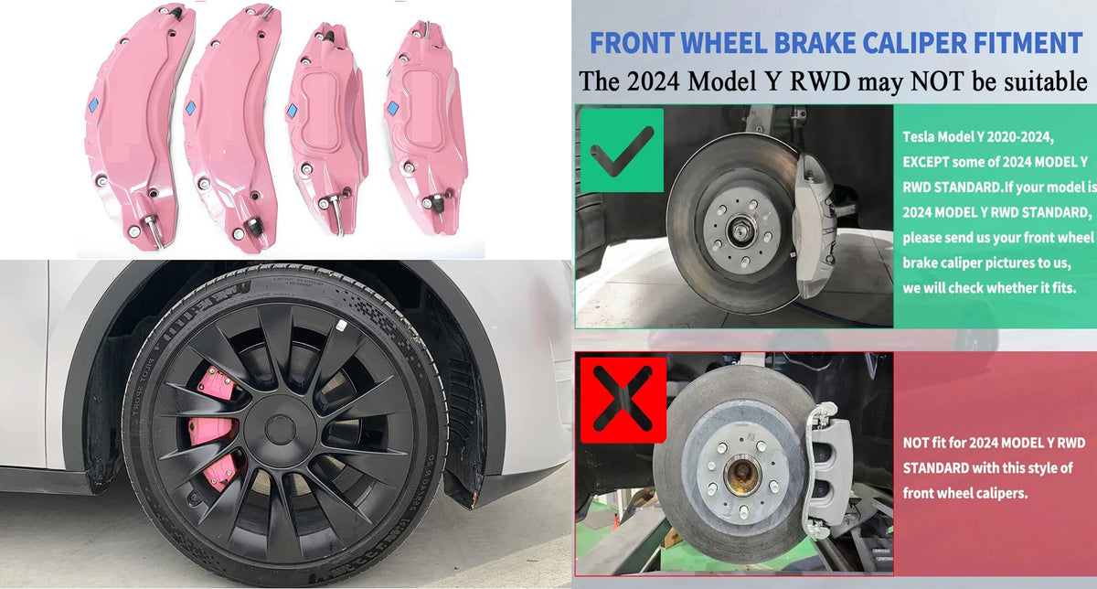Brake Caliper Covers for Tesla Model Y 2020 2021 2022 2023 2024 Accessories with Decals (Not Fit RWD 2024 Made in Berlin)