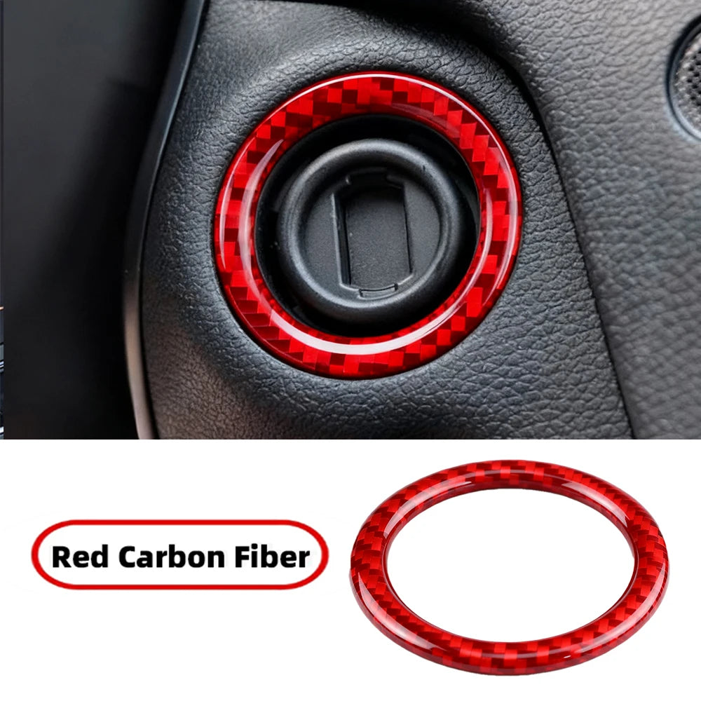 Carbon Fiber For Mercedes Benz W203 W204 W212 A B C E Class GLA CLA GLC SLK Car Ignition Switch Key Hole Ring Trim Stickers Red