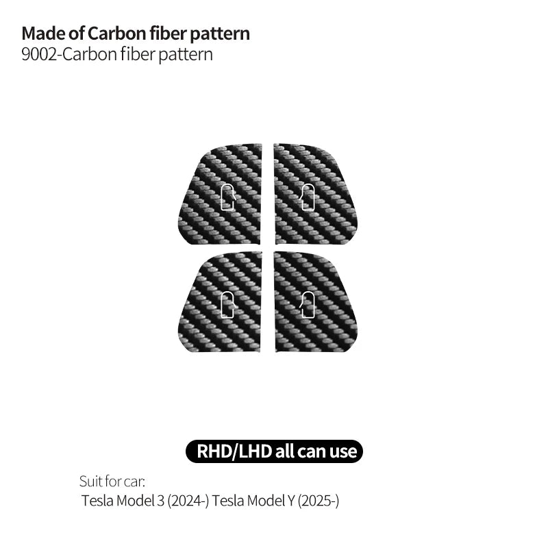 Carbon Fiber For Tesla Model 3 (2024-)/ Model Y (2025-) Car Door Switch Button Anti Scratch Trim Sticker Interior Accessories