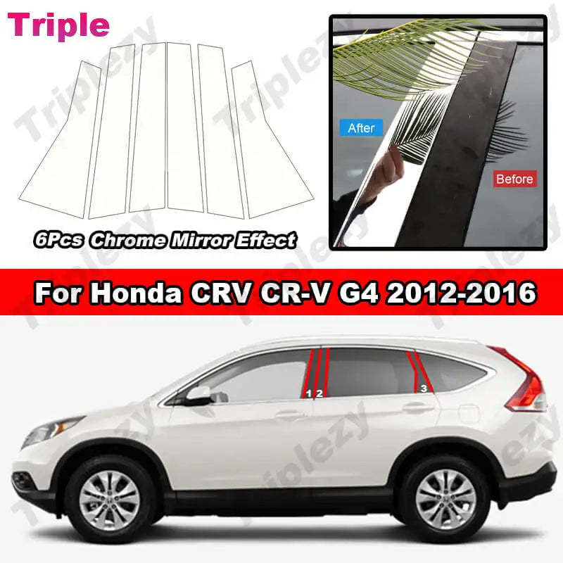 For Honda CRV CR-V Gen 4th 2012-2016 6Pcs Glossy Black/Chrome/Carbon Fiber Car Window Door Column B C Pillar Post Cover Trim