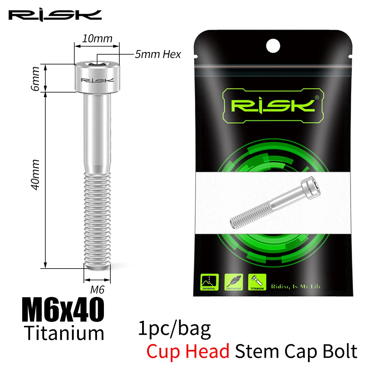 RISK Bike Titanium Bolt Screw M6x30 M6x35 M6x40 M6x50 for Bicycle Headset Stem Cap Cover Disc Brake Caliper Flat Allen Head