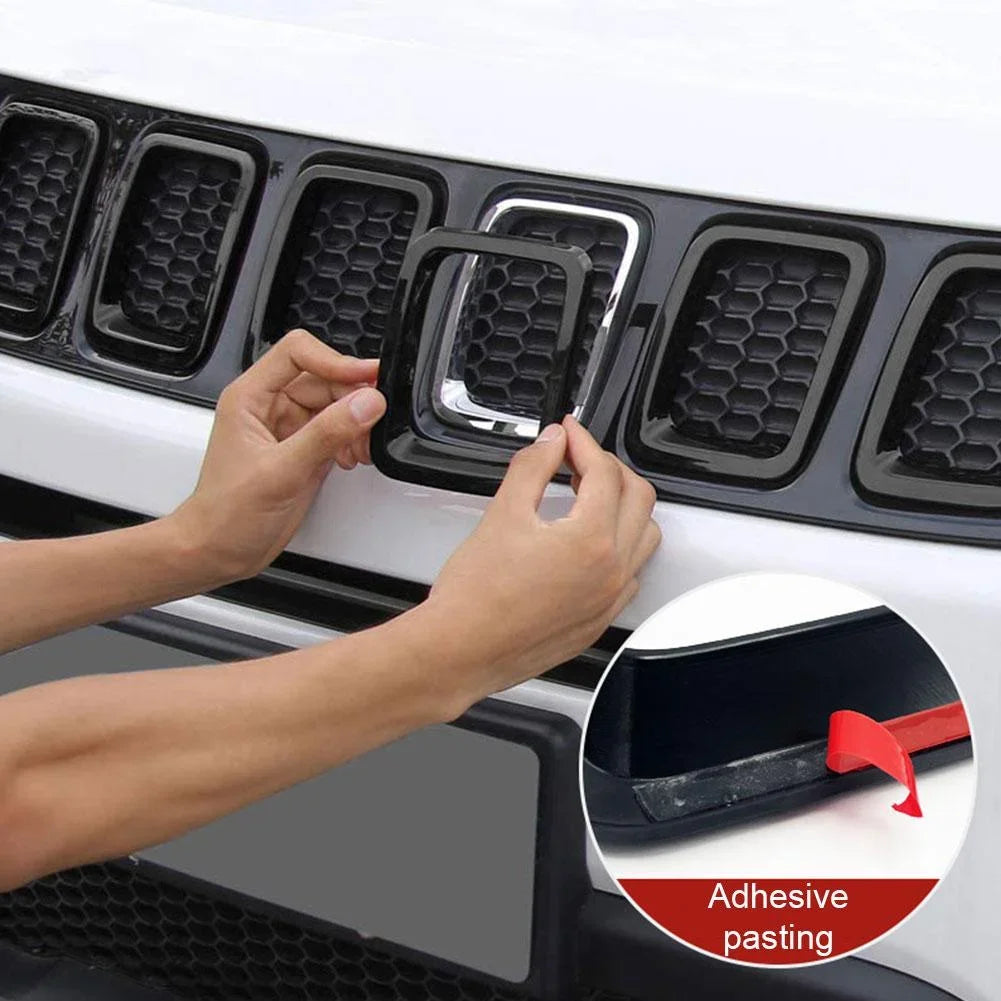 7PCS Car Carbon Fiber Grille Inserts ABS Front Grill Cover F