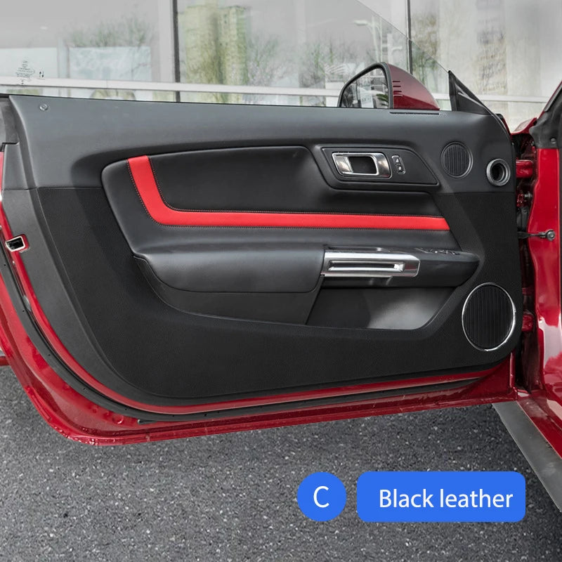 Leather Carbon Fibre Car Door Anti Kick Mats Threshold Strip Protector Trims Stickers For Ford Mustang 2015-2024 Accessories
