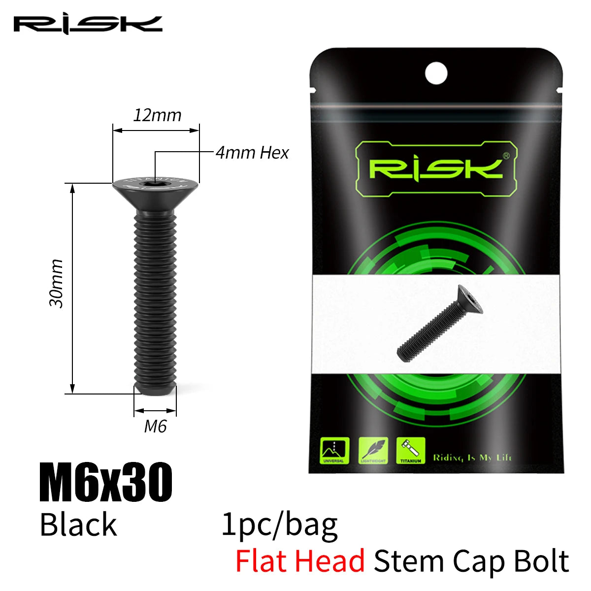 RISK Bike Titanium Bolt Screw M6x30 M6x35 M6x40 M6x50 for Bicycle Headset Stem Cap Cover Disc Brake Caliper Flat Allen Head