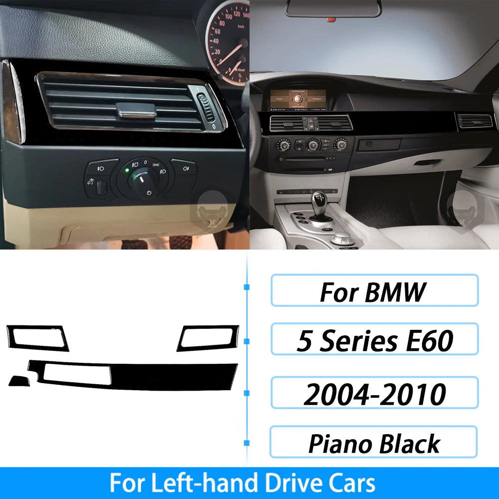 For BMW 5 Series E60 2004-2007 Piano Black Gear Shift Steering Wheel Air Outlet Panel Set Trim Car Interior Accessories Sticker