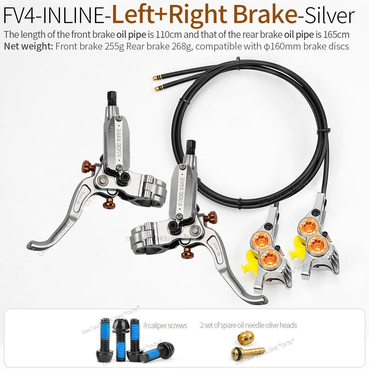 FROG WAKE FV4 4-Piston Hydraulic Disc Brake Kit Split Type Aluminum Inline Radial Front / Rear Brake Grey / Silver / Black Bike