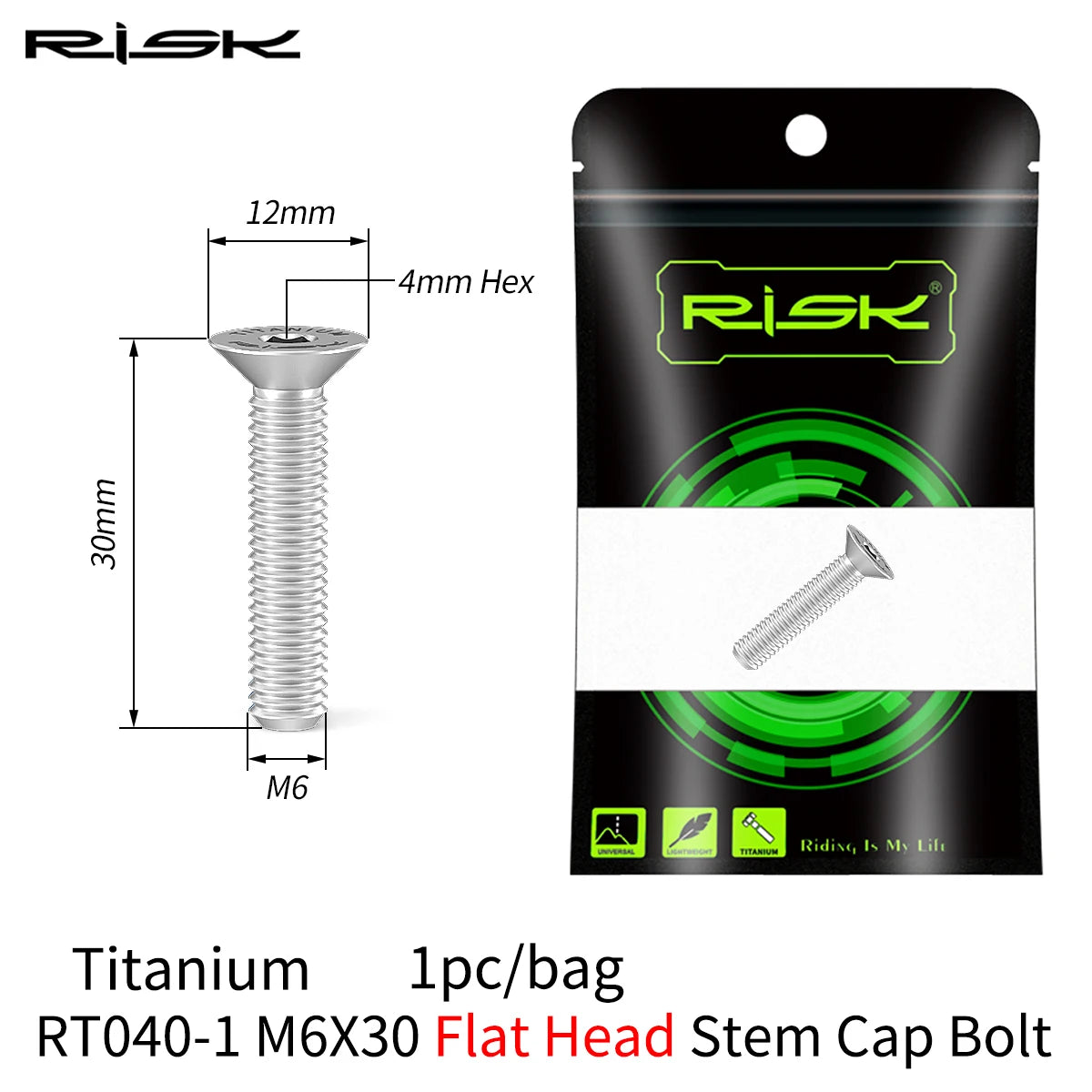 RISK Titanium Bicycle Screw Bike Headset Stem Cap Cover Bolt M6x30 M6x35 M6x40 M6x50 MTB Road Bike Disc Brake Caliper Bolt