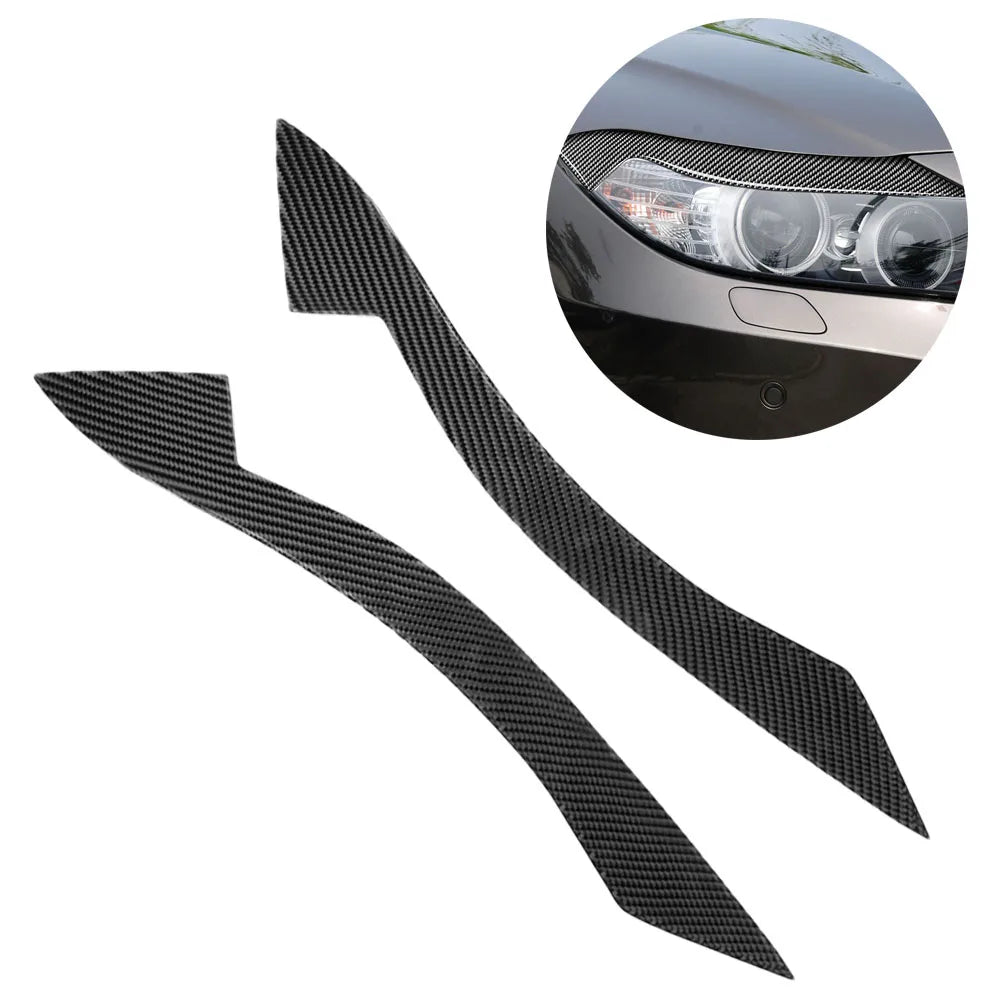 2pcs Car Headlight Eyebrow Eyelid Cover Trim ABS Black/Carbo