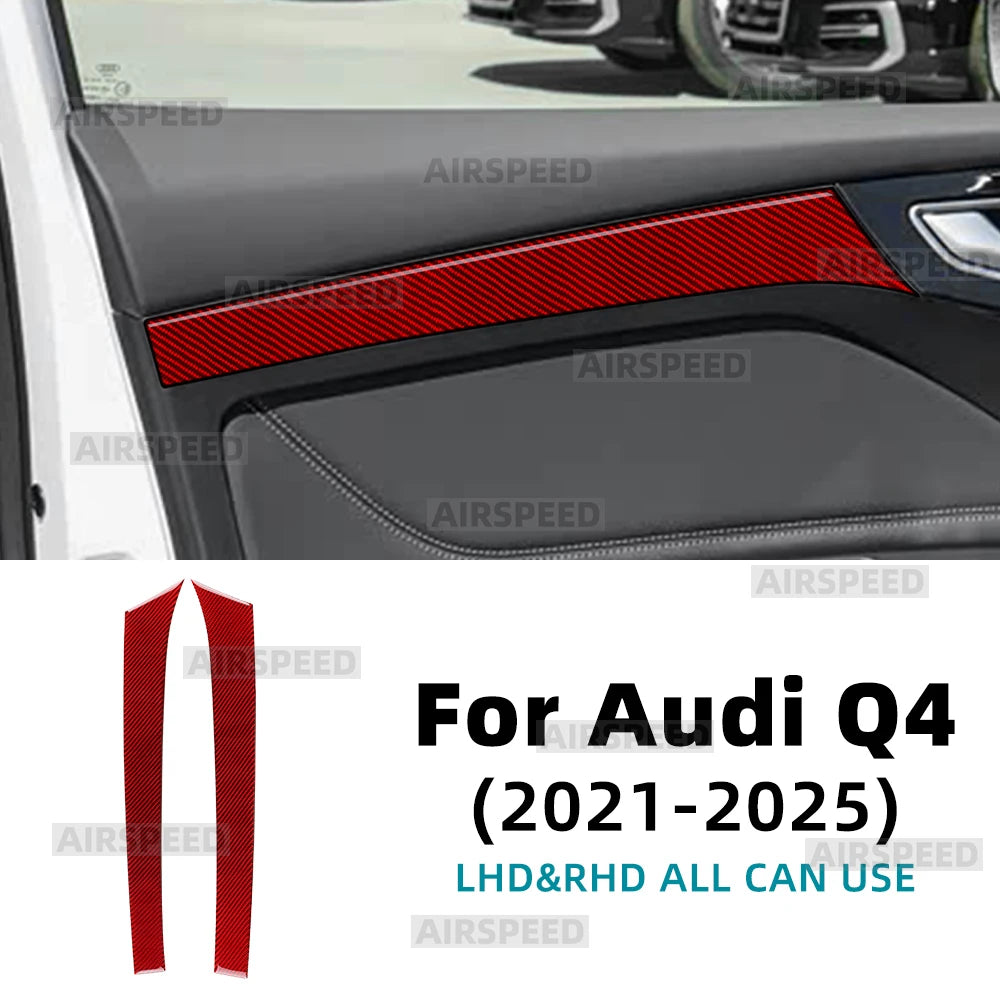 Real Soft Carbon Fiber Sticker For Audi Q4 e-tron 2021 2022 2023 2024 2025 LHD RHD Car Front Rear Door Trim Strip Sticker Panel