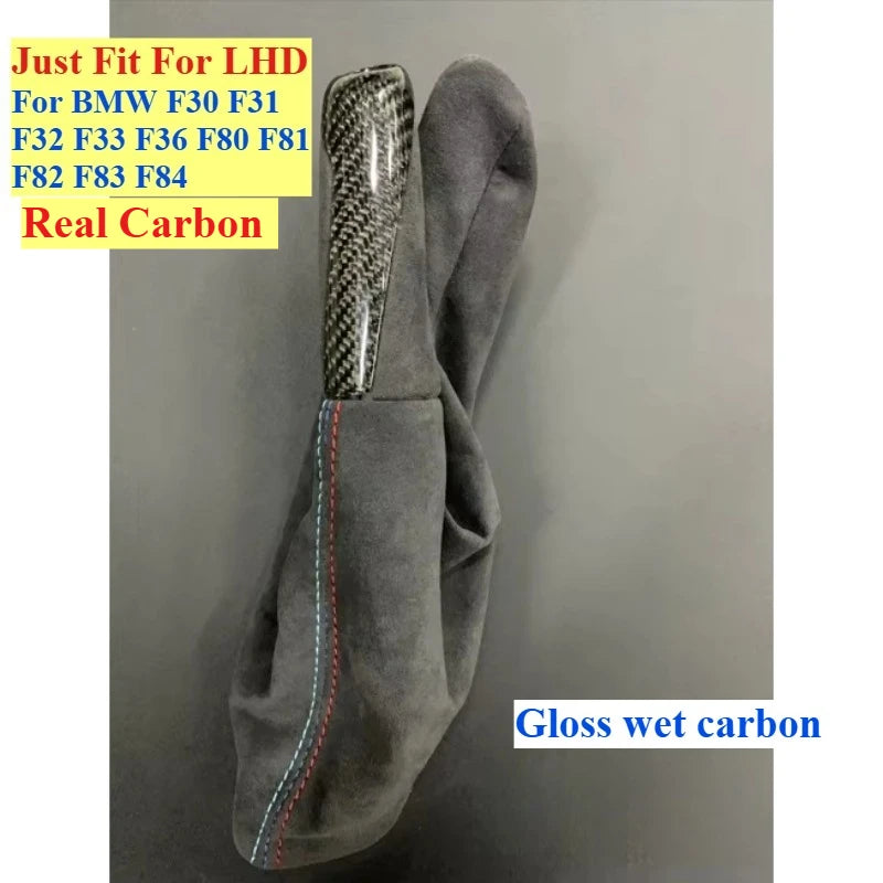 F30 F31 Car Alcantara Handbrake Handle with Carbon Fiber Gear Shift Knob Selector Trim For BMW F32 F33 F36 F80 F81 F82 F83 F84