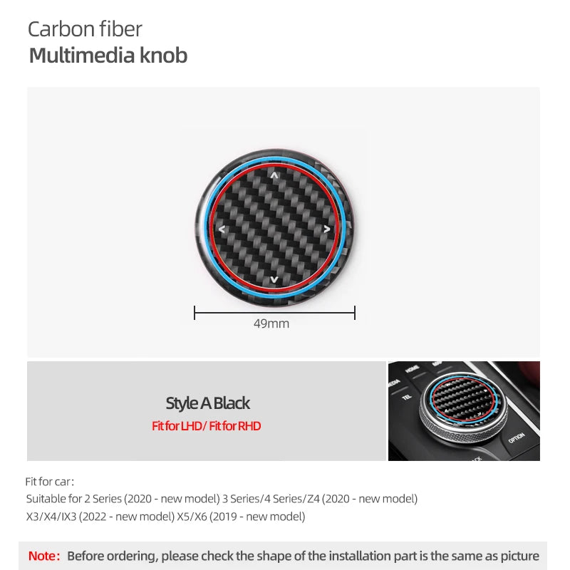 For BMW F10 E60 F30 F20 G20 E90 F25 G01 E39 X3 X4 X5 X6 Z4 Carbon Fiber Multimedia Knob Trim Sticker Car Interior Accessories