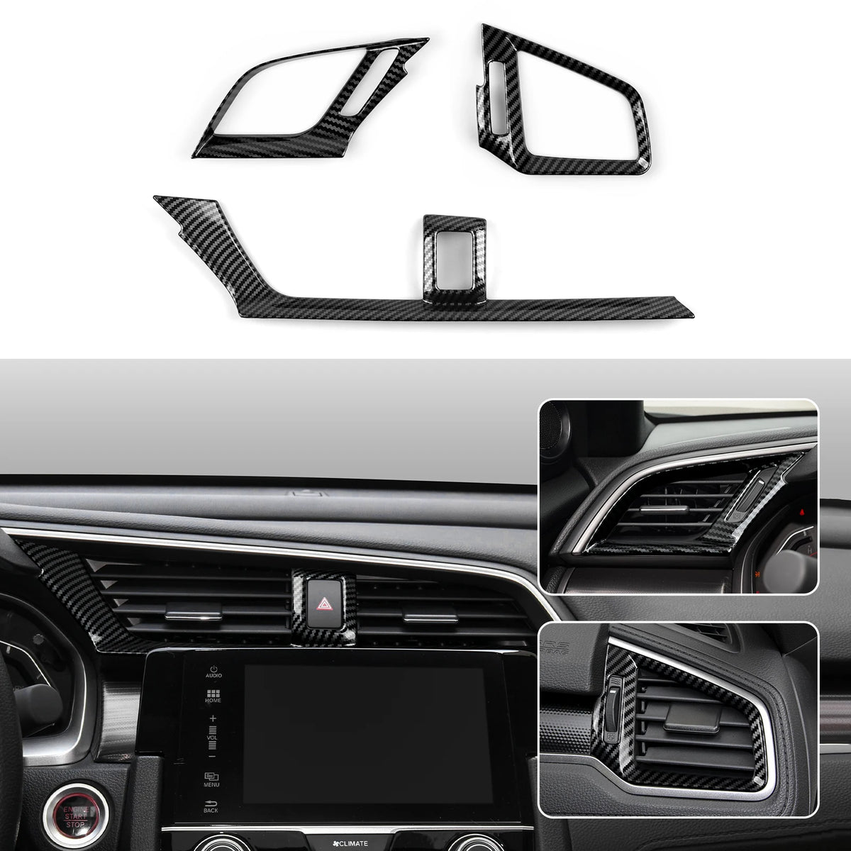 For Honda Civic 10th Gen (2016 -2021) Interior Accessories Car Center Console Gear Shift Panel Carbon Fiber ABS Trim Sticker