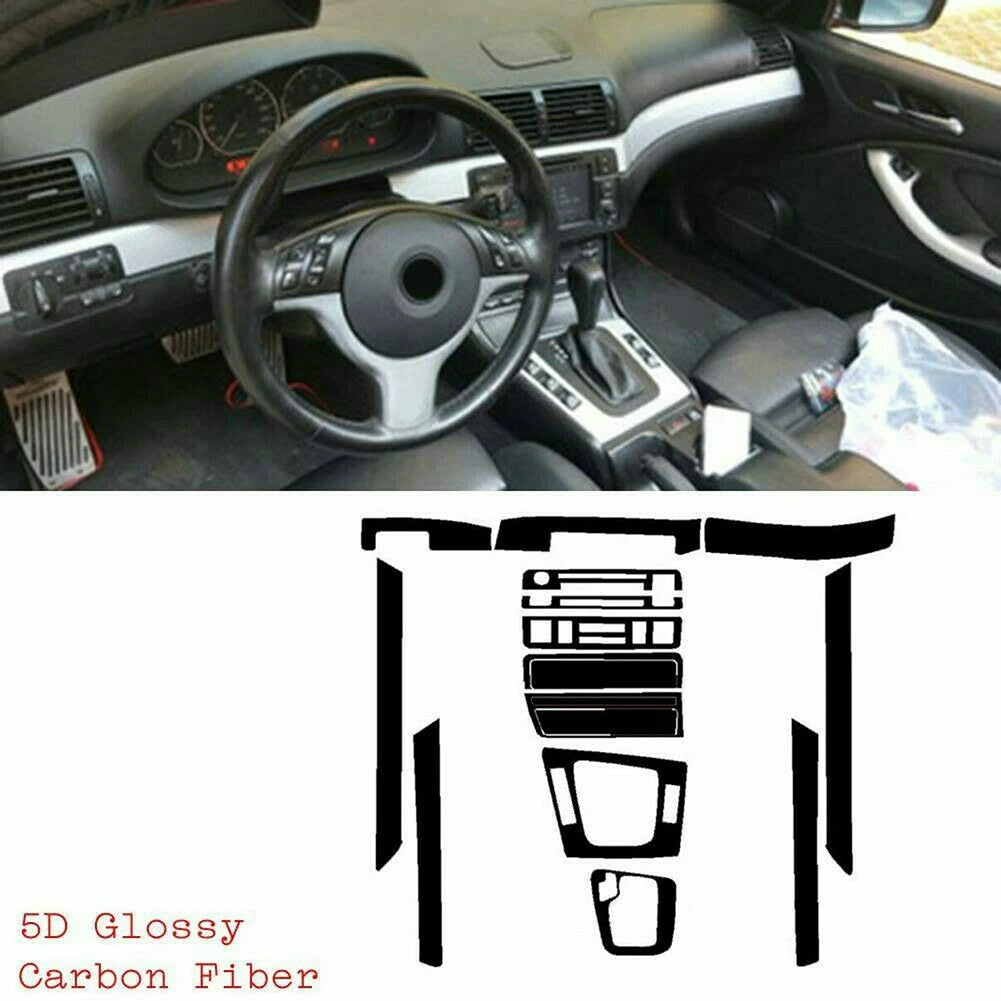 1 Set Car Interior Glossy Carbon Fiber Wrap Dashboard Trim F