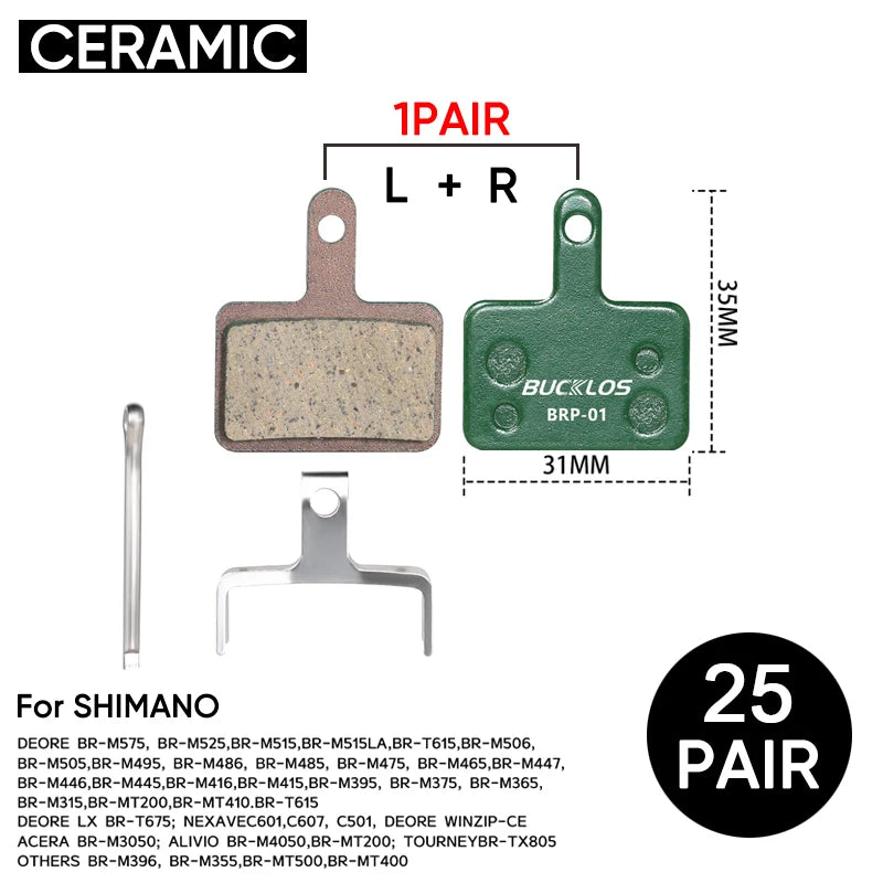 25 Pair BUCKLOS Brake Pads Bicycle Disc Brake Pad Resin/Metal/Ceramic Boxed Bike Hydraulic Brake Pad for MT200 B01S Bicycle Part