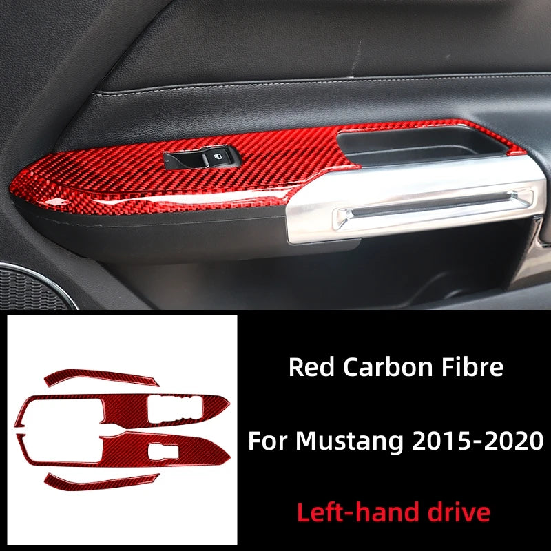 For Ford Mustang GT 2015-2021 Accessories Carbon Fiber Car Windows Lifting Switch Control Panel Decoration Cover Trim Sticker