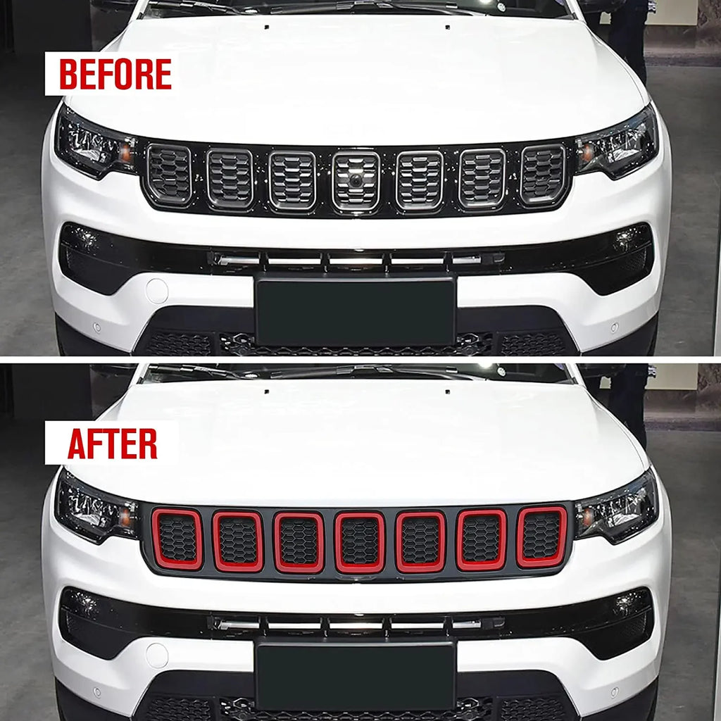 7PCS Car Carbon Fiber Grille Inserts ABS Front Grill Cover F