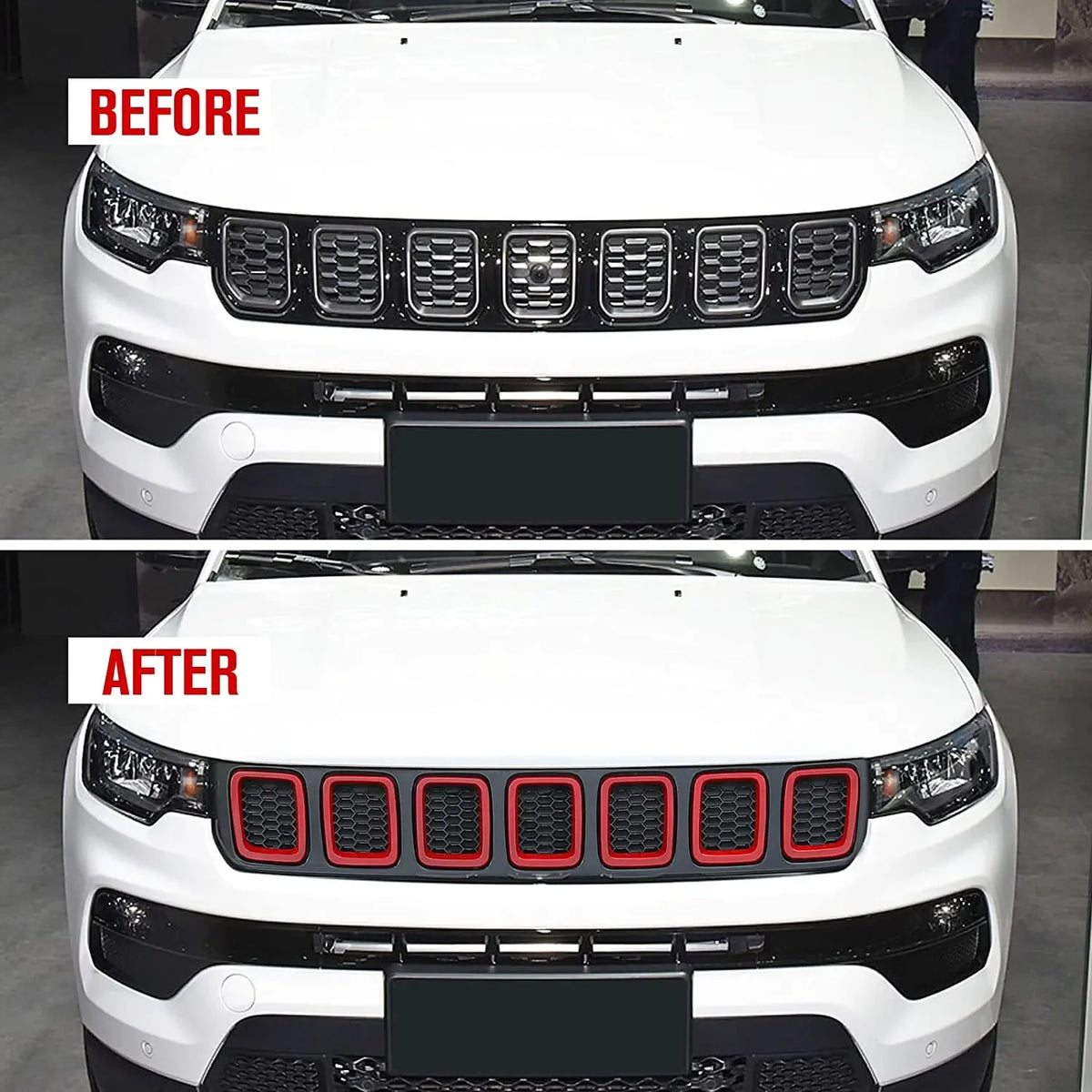 7PCS Car Carbon Fiber Grille Inserts ABS Front Grill Cover F