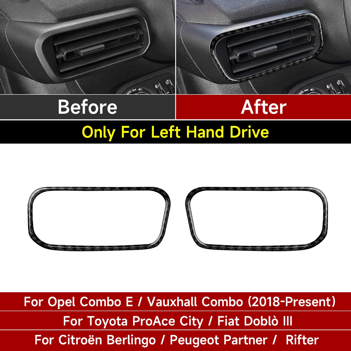 Carbon Fiber Interior Sticker. Car Center Console Side Air Outlet.For Opel Combo E / Vauxhall Combo For Toyota ProAce City Trim.