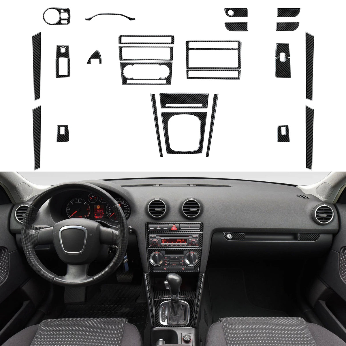 Car Center Console Gear Shift Panel Window Lift Carbon Fiber