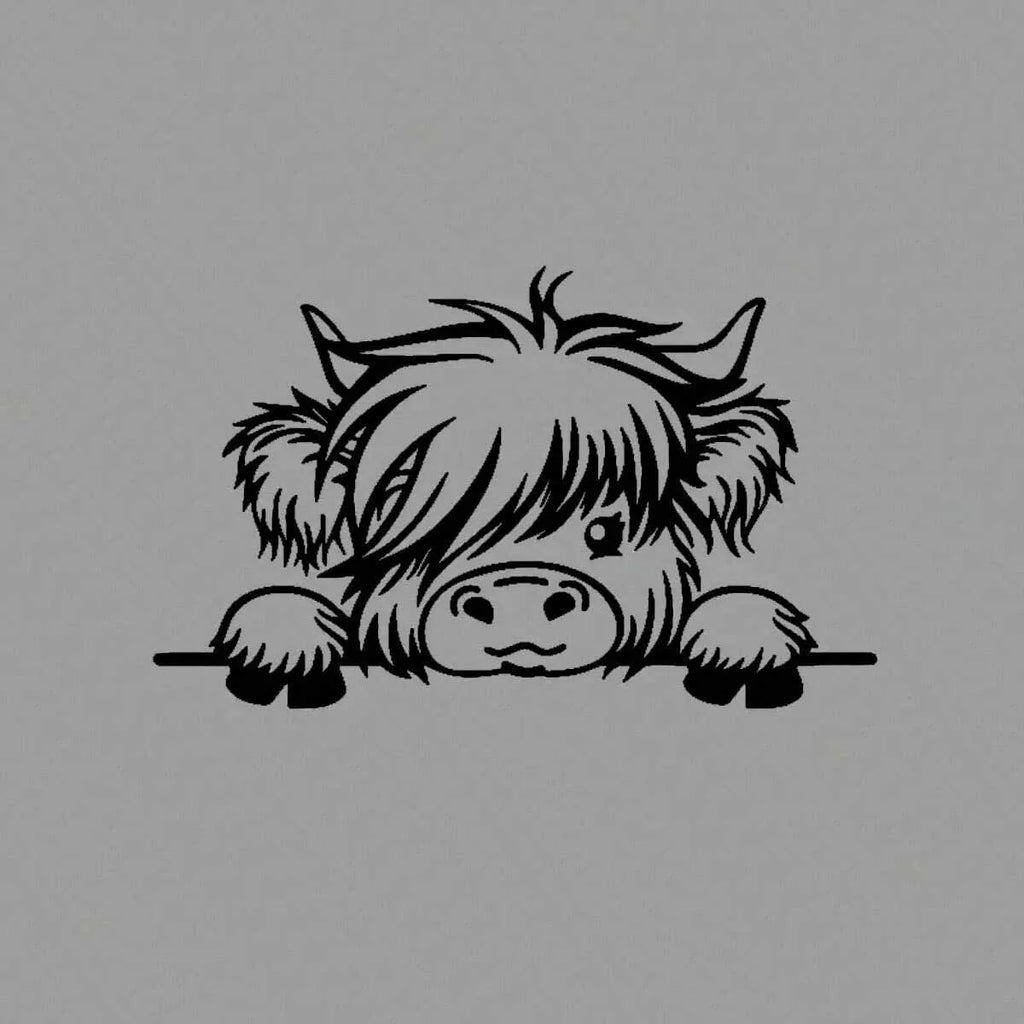 Waterproof Vinyl Stickers - Cute Scottish Highland Cow Self-Adhesive Can Be Used for Car Trim Glossy Finish Durable