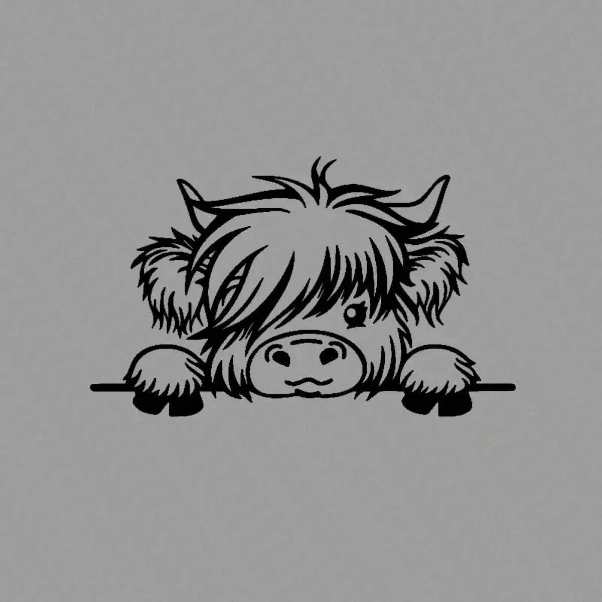 Waterproof Vinyl Stickers - Cute Scottish Highland Cow Self-Adhesive Can Be Used for Car Trim Glossy Finish Durable