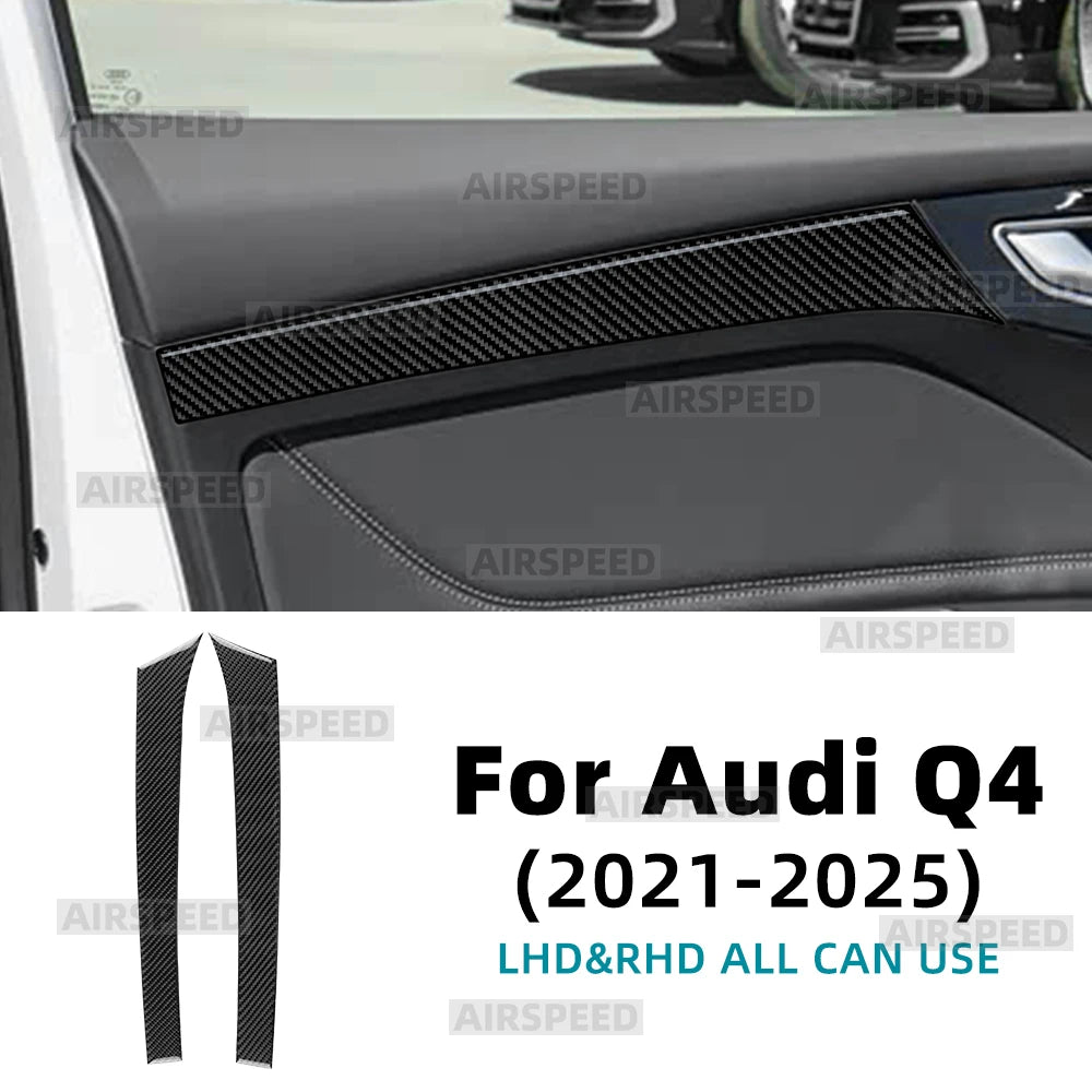 Real Soft Carbon Fiber Sticker For Audi Q4 e-tron 2021 2022 2023 2024 2025 LHD RHD Car Front Rear Door Trim Strip Sticker Panel