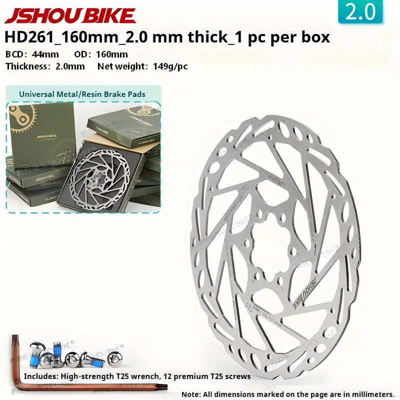 JSHOUBIKE Disc Brake Rotor 6 Bolt 160 180 203 220mm Thickened Stainless Steel 2.0mm 2.3mm For MTB E-BIKE Enduro DH Mountain Bike