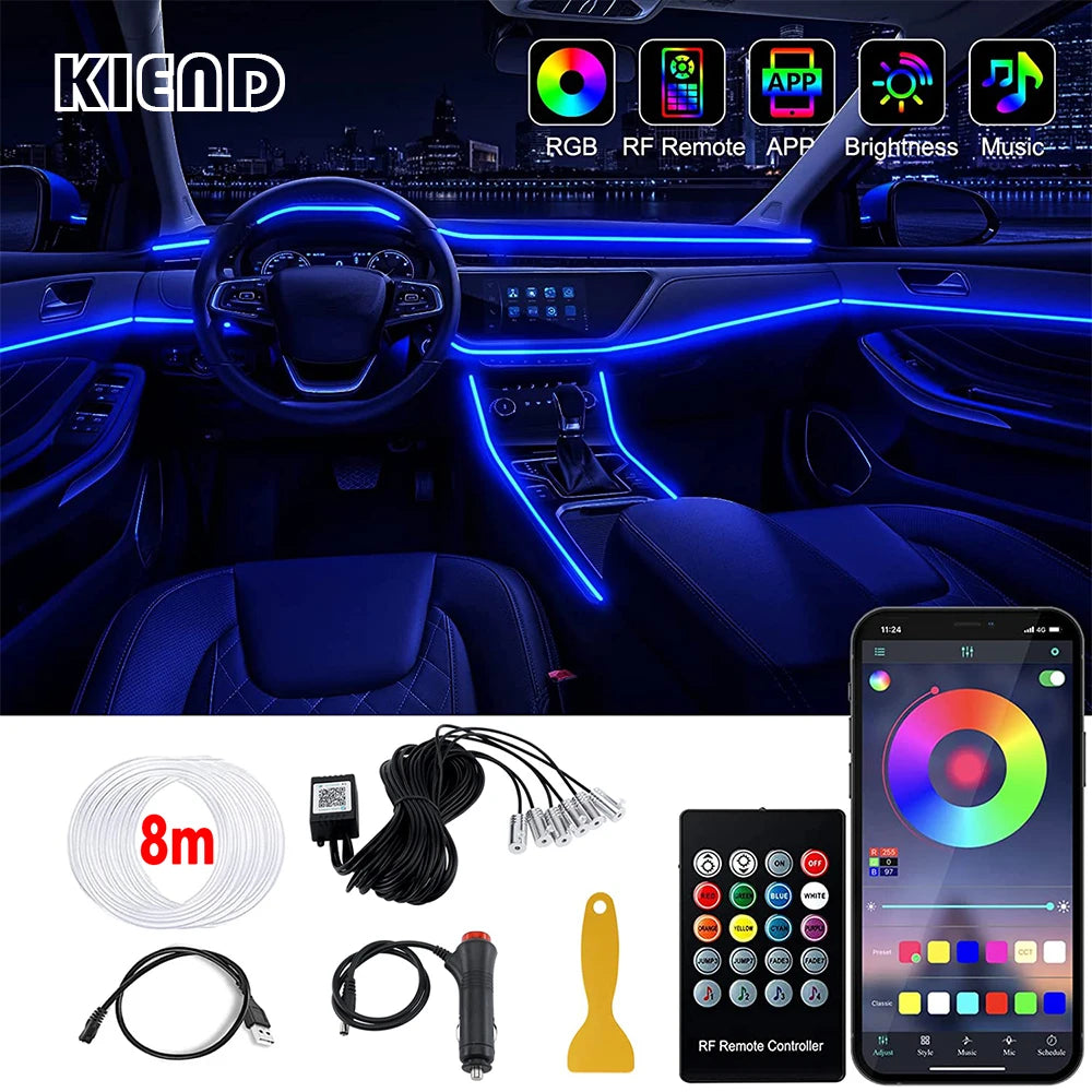 LED Car Interior Ambient Strip Lights RGB Fiber Optic Atmosp